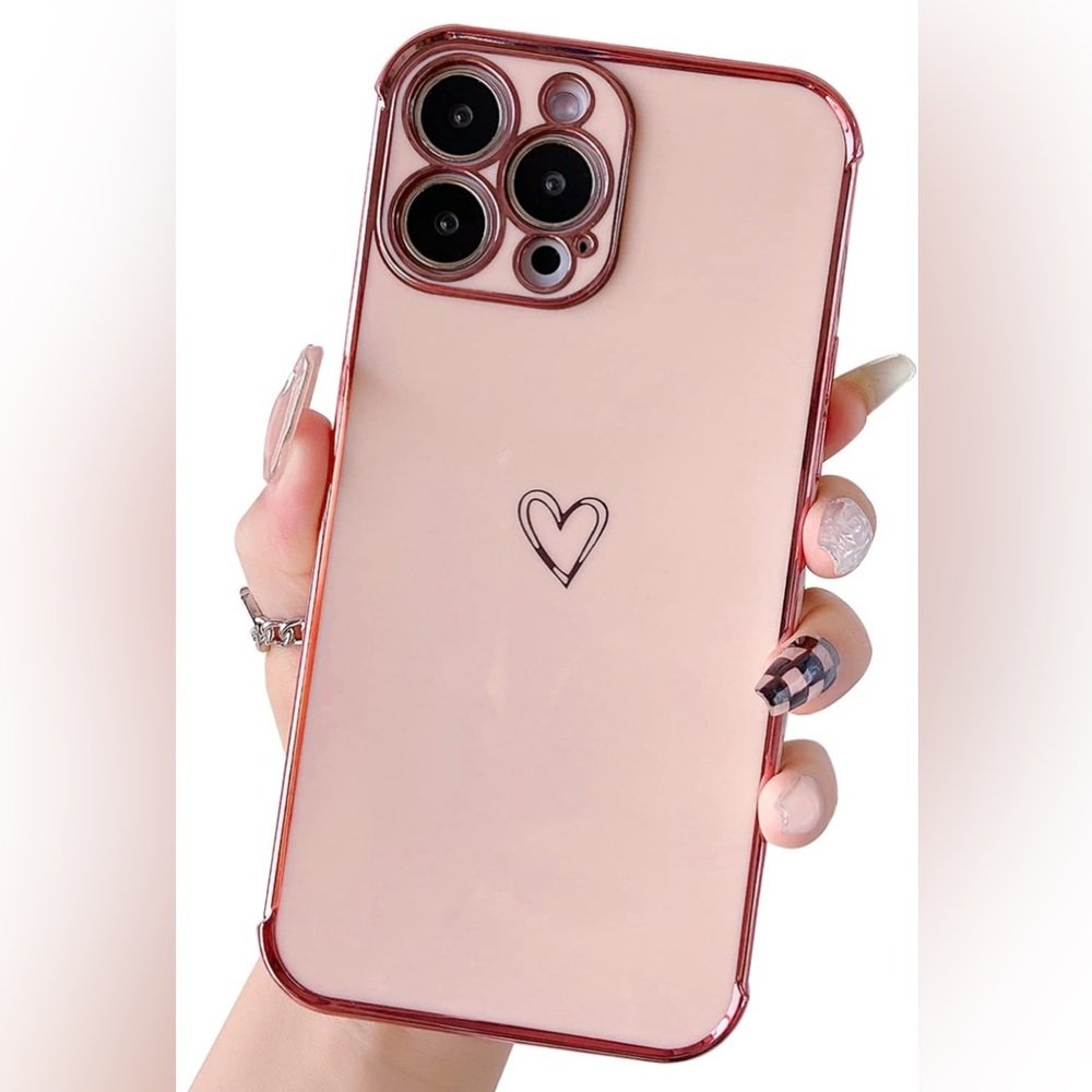 Compatible with iPhone 13 Pro Case Heart Cute Fashion Chic 6.7 (Pink)